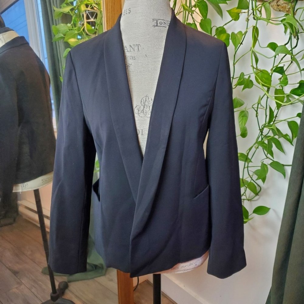 VINCE | Modern Criss Cross Collar Wool Blend Open Blazer (Size M) - Picture 2 of 7